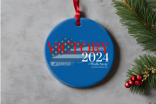 Victory 2024 Ceramic Ornament (Blue Background)